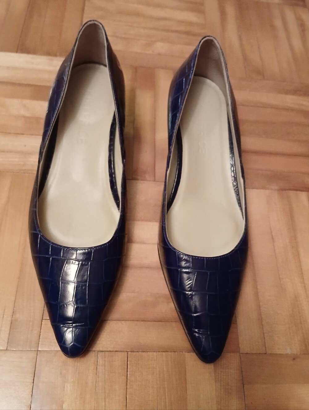 Kiki Price Pointed-Toe Navy Croc-Embossed Women's Flats